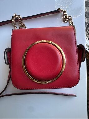 Michael Kors Red Leather Crossbody with Gold Ring Detail